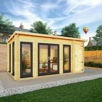 Mercia 5.1m x 3m Studio Pent Log Cabin With Side Shed (44mm) - Grey UPVC Windows & Doors