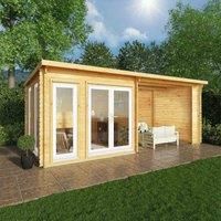 Mercia 6m x 3m Studio Pent Log Cabin With Patio Area (44mm) - White UPVC Windows & Doors