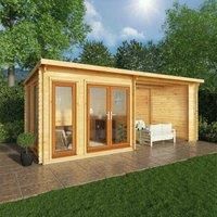Mercia 6m x 3m Studio Pent Log Cabin With Patio Area (44mm) - Oak UPVC Windows & Doors