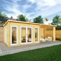 Mercia 7m x 3m Studio Pent Log Cabin With Slatted Area (44mm) - White UPVC Windows & Doors