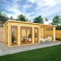 Mercia 7m x 3m Studio Pent Log Cabin With Slatted Area (44mm) - Oak UPVC Windows & Doors