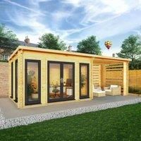 Mercia 7m x 3m Studio Pent Log Cabin With Slatted Area (44mm) - Grey UPVC Windows & Doors