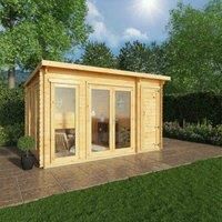 Mercia 4.1m x 3m Studio Pent Log Cabin With Side Shed (28mm)