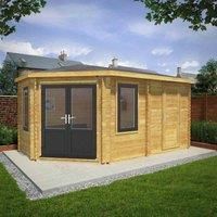 Mercia 5m x 3m Corner Lodge Log Cabin With Side Shed (44mm) - Grey UPVC Windows & Doors