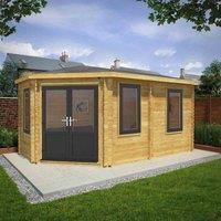 Mercia 5m x 3m Corner Lodge Log Cabin (44mm) - Grey UPVC Windows & Doors