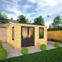 Mercia 4m x 4m Home Office Elite Log Cabin (44mm) - Grey UPVC Windows & Doors