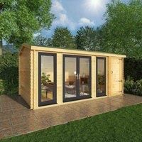 Mercia 5.1m x 3m Home Office Studio Log Cabin With Side Shed (44mm) - White UPVC Windows & Doors