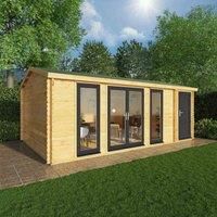 Mercia 6.1m x 4m Home Office Studio Log Cabin With Side Shed (44mm) - White UPVC Windows & Doors