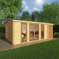 Mercia 6.1m x 4m Home Office Studio Log Cabin With Side Shed (44mm) - Grey UPVC Windows & Doors