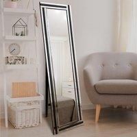 MirrorOutlet New Triple Bevel Large Venetian Cheval Free Standing Black And Mirror 5Ft X 1Ft3 (150 X 40Cm)