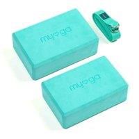 Yoga Blocks & Strap Set - 2 High Density Foam Bricks and Belt - Choice of Colour