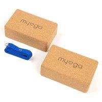 Myga Cork Yoga Blocks & Strap Set - 2 Natural Cork Bricks and Metal D Ring Belt