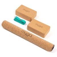 Cork Yoga Starter Set - Natural Cork Yoga Mat, 2 Cork Yoga Blocks and Yoga Strap