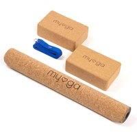 Cork Yoga Starter Set - Natural Cork Yoga Mat, 2 Cork Yoga Blocks and Yoga Strap
