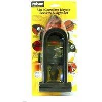 Rolson 3 in 1 Complete Bike Security Set - Lock with 3 Keys, Front & Rear Lights