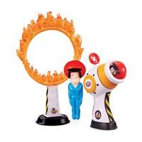 Stuntman Stu Hot Shot Cannon blast Sling shot toy with two rubber figures and ring of fire target Create fun stunts at home Toys