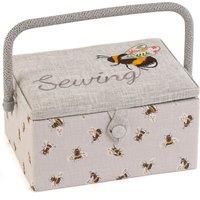 Hobby Gift Exclusive Medium Sewing Craft Hobby Storage Box, Accessories Tray Pin Cushion Pocket PVC Handle Embroidered Lid 18.5 x 25.5 x 14.5cm, Embroidered Sewing Bee