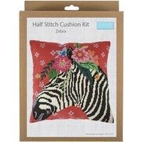 Trimits Half Stitch Cross Stitch Cushion Kit, Cushion Back Included, Pre Printed Canvas, Yarn and Needle Included 40 x 40cm (15.75 x 15.75in), Zebra