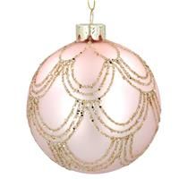 Matt Pale Pink Glass Bauble with Glitter Swags Gisela Graham