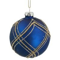 Gisela Graham Matt Blue Glass Bauble with Multi Gold Trellis