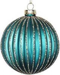 Gisela Graham 12 x Turq/Gold Antique Ribbed Glass Ball