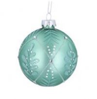 Gisela Graham 24 x Matt Pale Green Glas Ball w Leaf Trellis