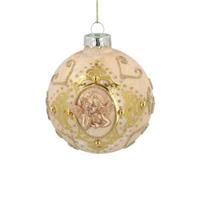 Gisela Graham 12 x Antique Cream/Gold Glass Ball w Embossed Cherub
