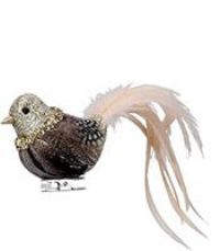 Gisela Graham Natural Feather, Glitter & Pink Feather bird on clip (15cm)