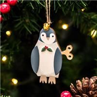 Gisela Graham Wood Penguin with Key Tree Hanging Decorations (Set of 2)