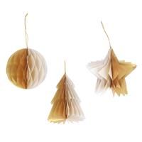 Gisela Graham 24 x Gold/White Paper Ball/Star/Tree Dec, 3as