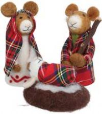 Gisela Graham Wool Mix Tartan Mice Nativity Set of 3