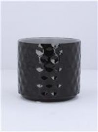 Gisela Graham 2 x Black Gloss Honeycomb Stoneware Pot Cover, Sml