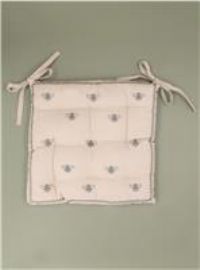 Gisela Graham 2 x Taupe Embroidered Bees Seat Pad w Ties