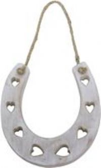 White Wash Wooden Horseshoe with Hearts, Gisela Graham, Wedding Present, Hanging
