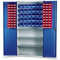 Barton Storage Barton Topstore 013090 Louvre Panel Cabinet with 3 Shelves & 60 Red and 30 Blue Bins