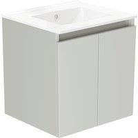 Newland 500mm Wall Hung Double Door Large Ceramic Basin Unit - Pearl Grey