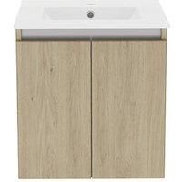 Newland 500mm Wall Hung Double Door Large Ceramic Basin Unit - Natural Oak