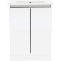 Newland 600mm Double Door Ceramic Basin Unit - White Gloss