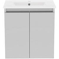 Newland 500mm Wall Hung Double Door Ceramic Basin Unit - Pearl Grey