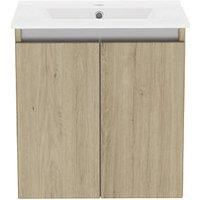 Newland 500mm Wall Hung Double Door Ceramic Basin Unit - Natural Oak