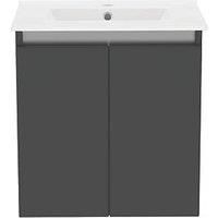 Newland 500mm Wall Hung Double Door Ceramic Basin Unit - Midnight Mist