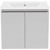 Newland 600mm Wall Hung Double Door Ceramic Basin Unit - Pearl Grey