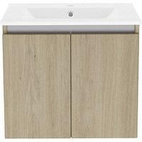 Newland 600mm Wall Hung Double Door Ceramic Basin Unit - Natural Oak