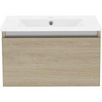 Be Modern Newland Single Drawer Wall-Mounted Vanity Unit with Basin Effect Natural Oak 600mm x 450mm x 370mm (772RN)