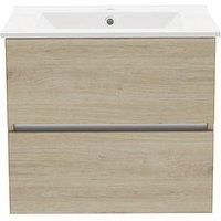 Newland 600mm Double Drawer Ceramic Basin Unit - Natural Oak