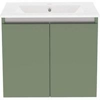 Newland 600mm Wall Hung Double Door Large Ceramic Basin Unit - Sage Green
