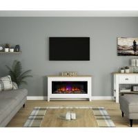 Flare Poulton Electric Fireplace White;Natural Wood 70.4cm H X 127cm W X 19.5cm D