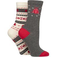 Women's 2 Pair Charnos Christmas Tree and Fairisle Socks Grey One Size