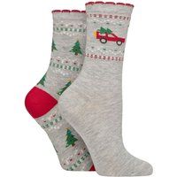 Women's 2 Pair Charnos Candy Car and Christmas Tree Socks Grey One Size