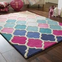 Designer Style Rugs Illusion Rosella Thick Wool Moroccan Pattern Pink Blue Rug